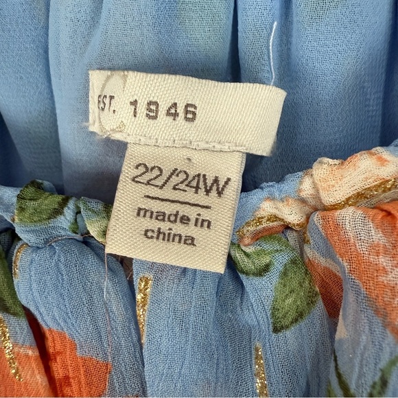 Multicolored Ruffled Puff Sleeve 3/4 Blouse Flowy lightweight pastel plus 22/24 - Picture 3 of 8